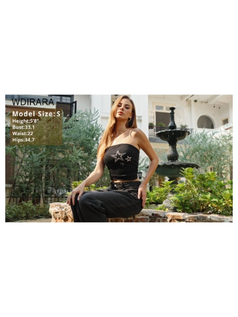Y2K Strapless Rhinestone Star Ruched Tube Crop Top - Picture 5 of 5